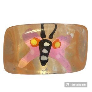 Vintage Lucite Acrylic Butterfly Ring Size 8 Retro Abstract Peach Pink Chunky